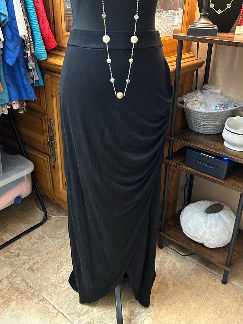 Black Maxi Skirt for Women - Classic Draped Design